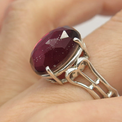 925 Sterling Silver Pink Glass Ring Size 8 3/4