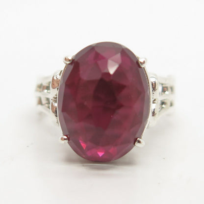 925 Sterling Silver Pink Glass Ring Size 8 3/4