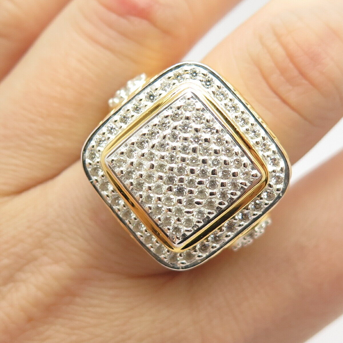 925 Sterling Silver Gold Plated C Z Signet Ring Size 7 1/4