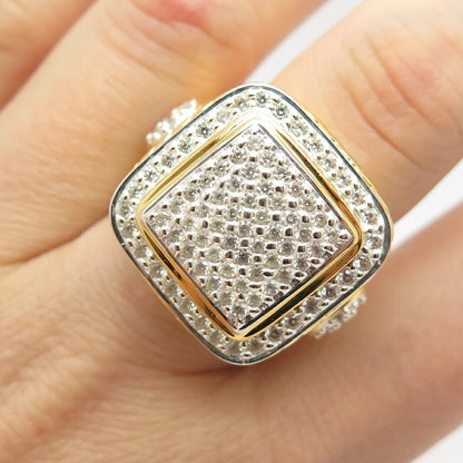 925 Sterling Silver Gold Plated C Z Signet Ring Size 7 1/4