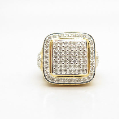 925 Sterling Silver Gold Plated C Z Signet Ring Size 7 1/4