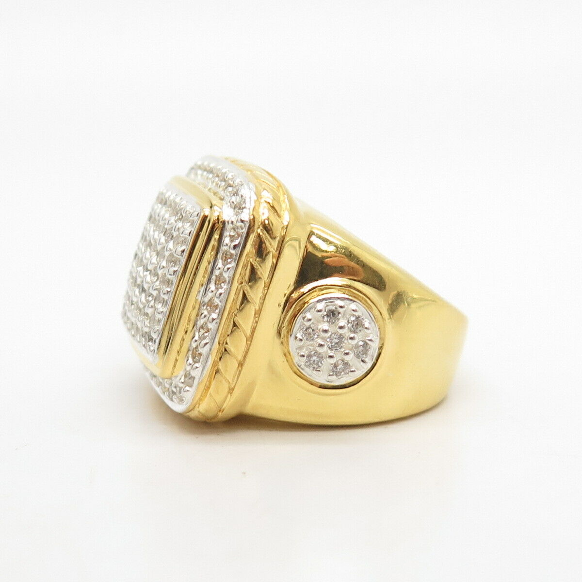 925 Sterling Silver Gold Plated C Z Signet Ring Size 7 1/4