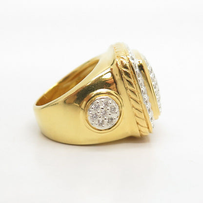 925 Sterling Silver Gold Plated C Z Signet Ring Size 7 1/4