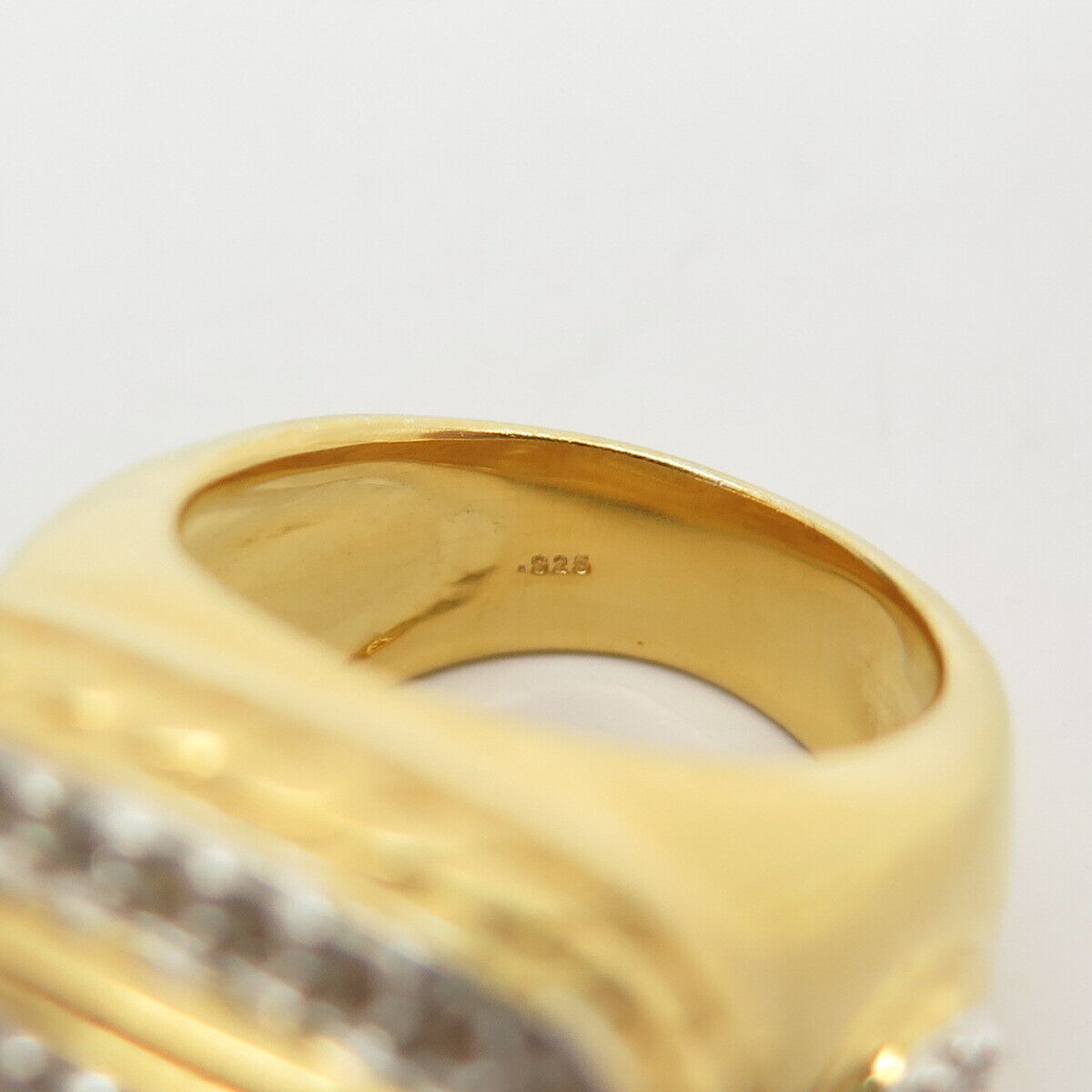 925 Sterling Silver Gold Plated C Z Signet Ring Size 7 1/4