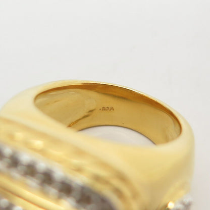925 Sterling Silver Gold Plated C Z Signet Ring Size 7 1/4
