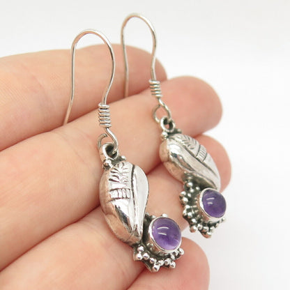 925 Sterling Silver Vintage Real Amethyst Gem Dangling Earrings