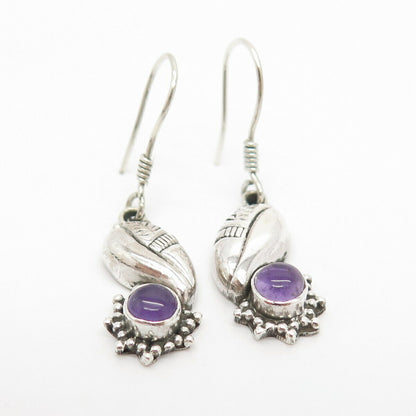 925 Sterling Silver Vintage Real Amethyst Gem Dangling Earrings