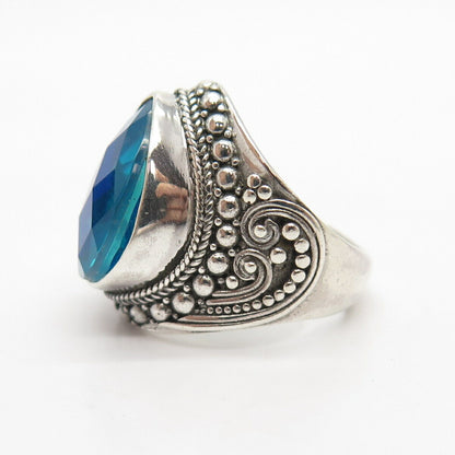 925 Sterling Silver Mystic Black Opal-Color C Z Beaded Ornate Ring