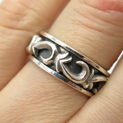 925 Sterling Silver Swirl Ornate Rotating Band Ring