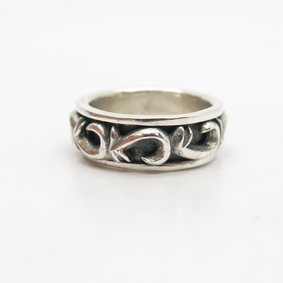 925 Sterling Silver Swirl Ornate Rotating Band Ring