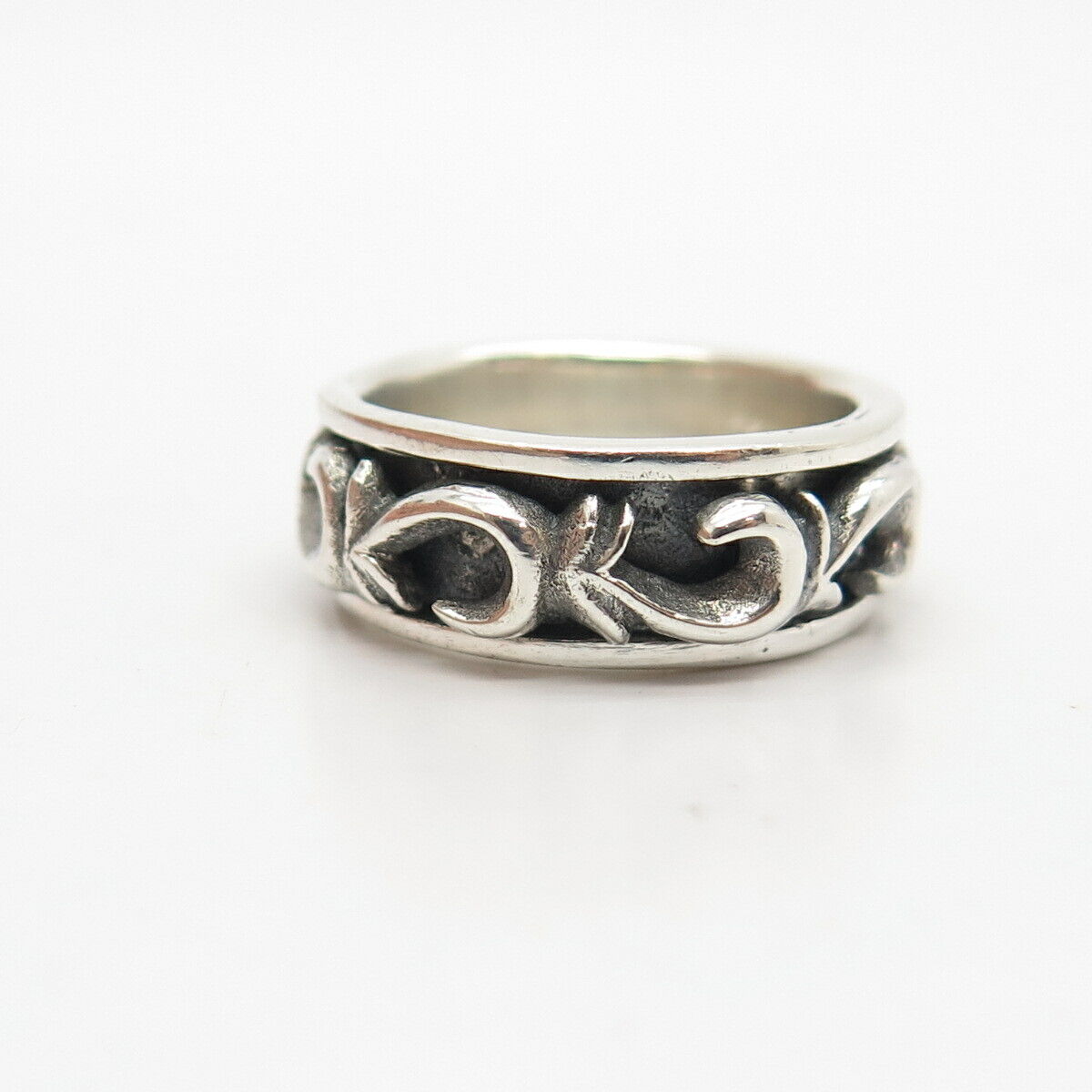 925 Sterling Silver Swirl Ornate Rotating Band Ring