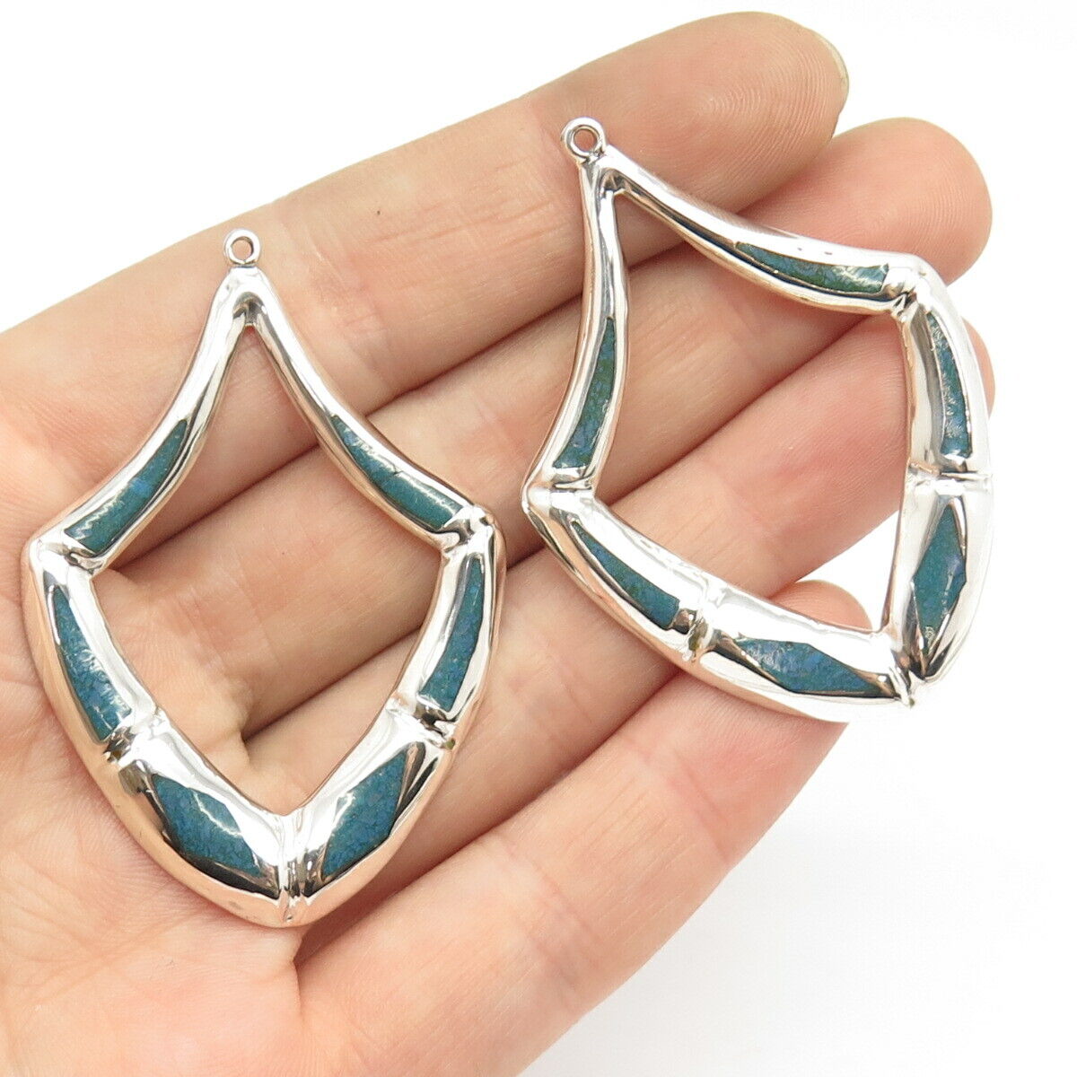 925 Sterling Silver Vintage Mexico Turquoise Gem Inlay Tribal Jacket Earrings