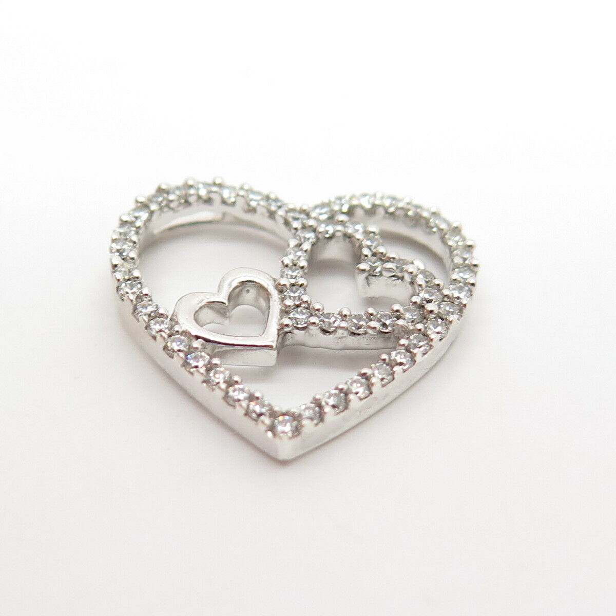 925 Sterling Silver C Z Triple Open Heart Slide Pendant