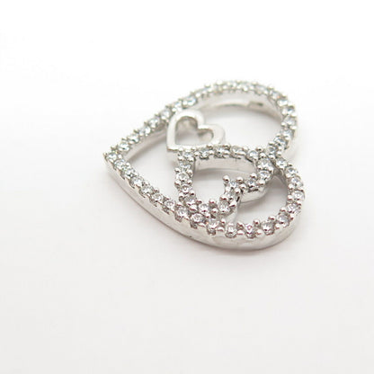 925 Sterling Silver C Z Triple Open Heart Slide Pendant