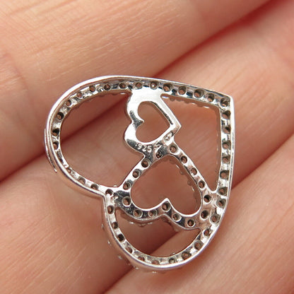 925 Sterling Silver C Z Triple Open Heart Slide Pendant