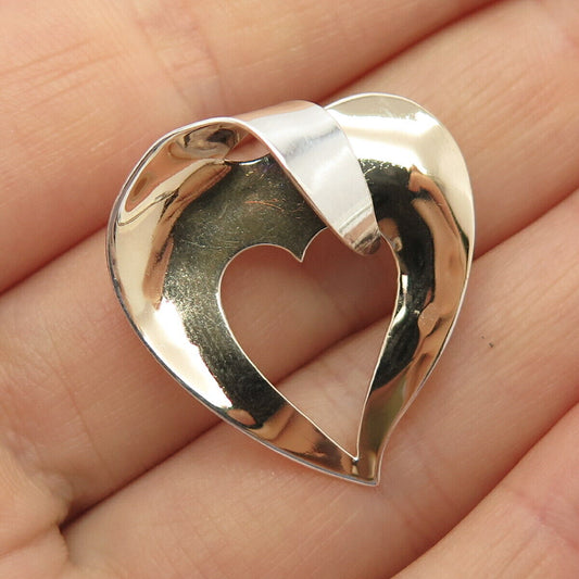 925 Sterling Silver Vintage Double Heart Pin Brooch / Pendant