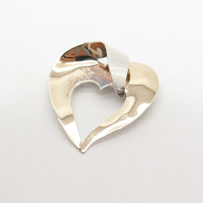 925 Sterling Silver Vintage Double Heart Pin Brooch / Pendant