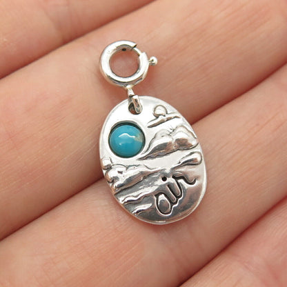 925 Sterling Silver Vintage Shube Real Turquoise Gemstone "Air" Pendant