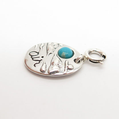 925 Sterling Silver Vintage Shube Real Turquoise Gemstone "Air" Pendant