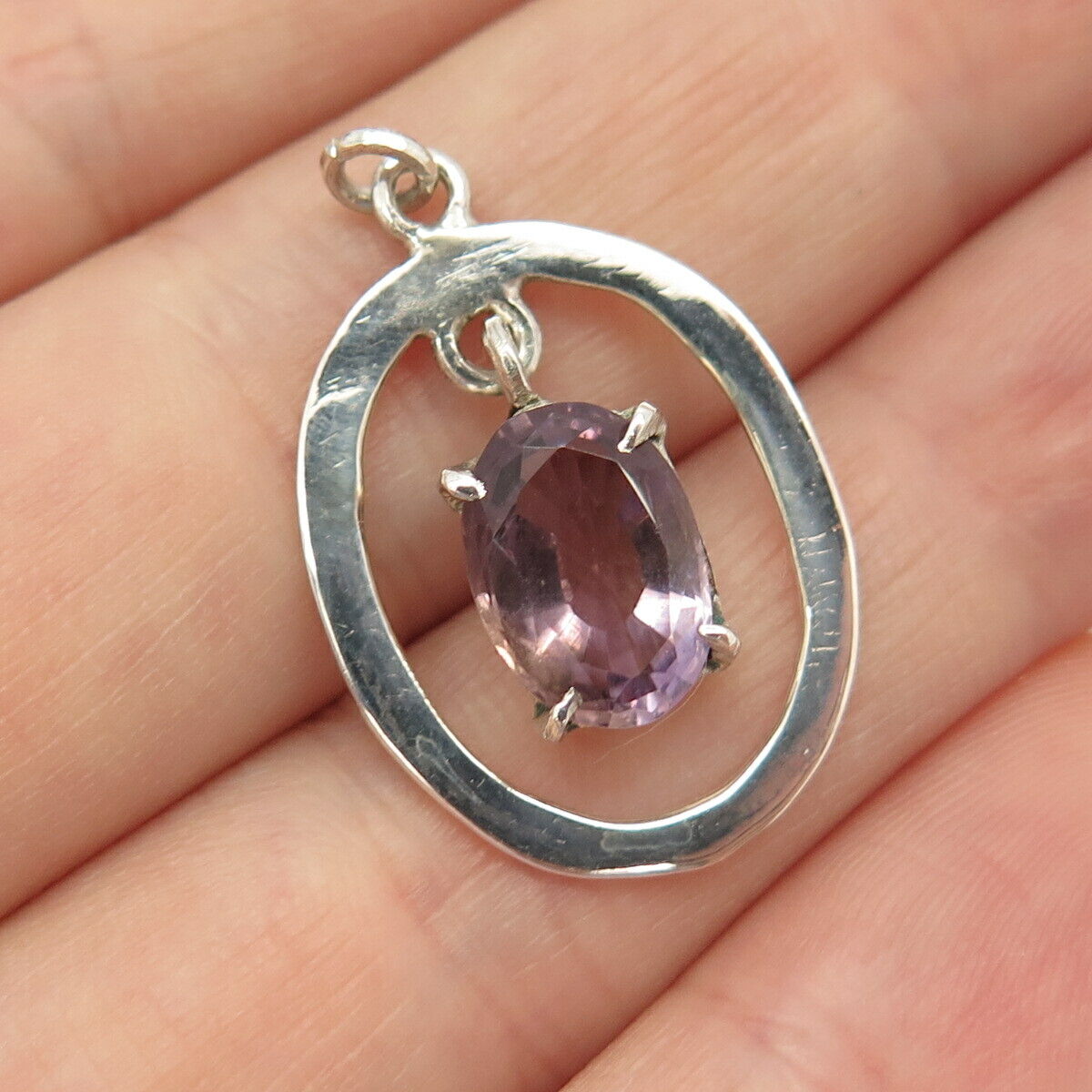 925 Sterling Silver Vintage Real Amethyst Gemstone Pendant