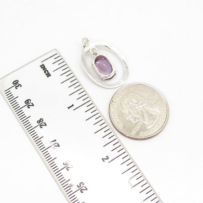 925 Sterling Silver Vintage Real Amethyst Gemstone Pendant