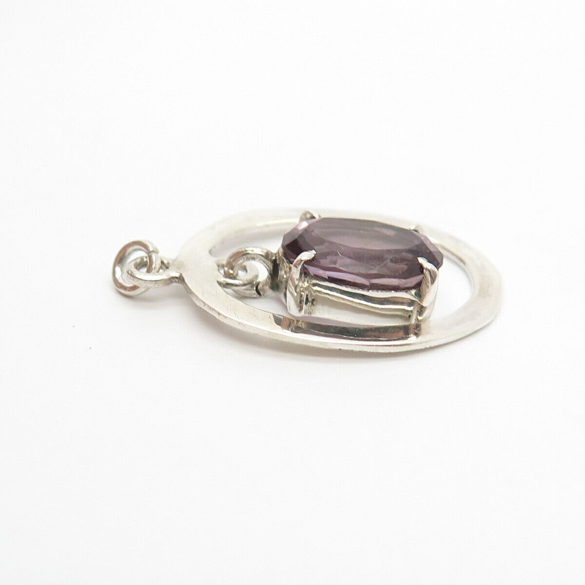 925 Sterling Silver Vintage Real Amethyst Gemstone Pendant