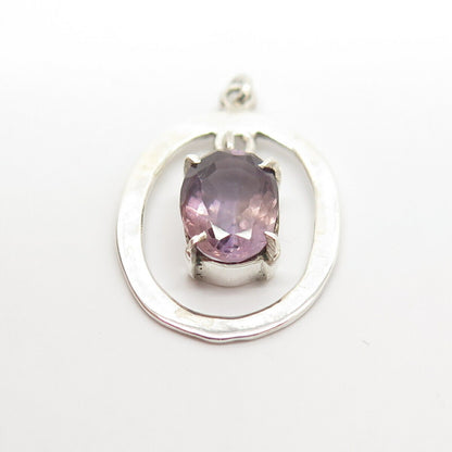 925 Sterling Silver Vintage Real Amethyst Gemstone Pendant