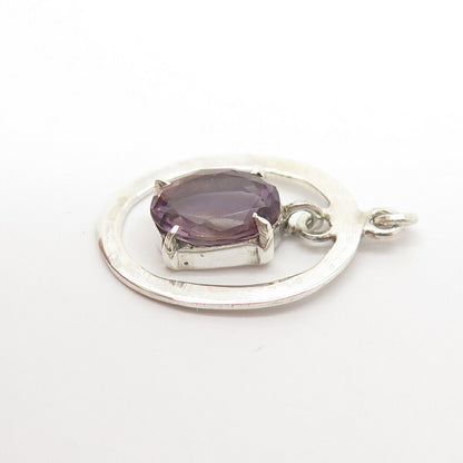 925 Sterling Silver Vintage Real Amethyst Gemstone Pendant