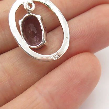 925 Sterling Silver Vintage Real Amethyst Gemstone Pendant