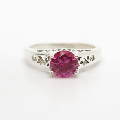 925 Sterling Silver Vintage Pink C Z Ring Size 7 1/4