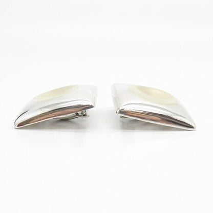 925 Sterling Silver 2-Tone Vintage Mexico Concave Clip On Earrings