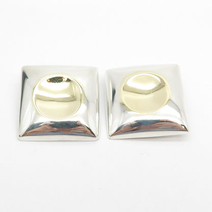 925 Sterling Silver 2-Tone Vintage Mexico Concave Clip On Earrings