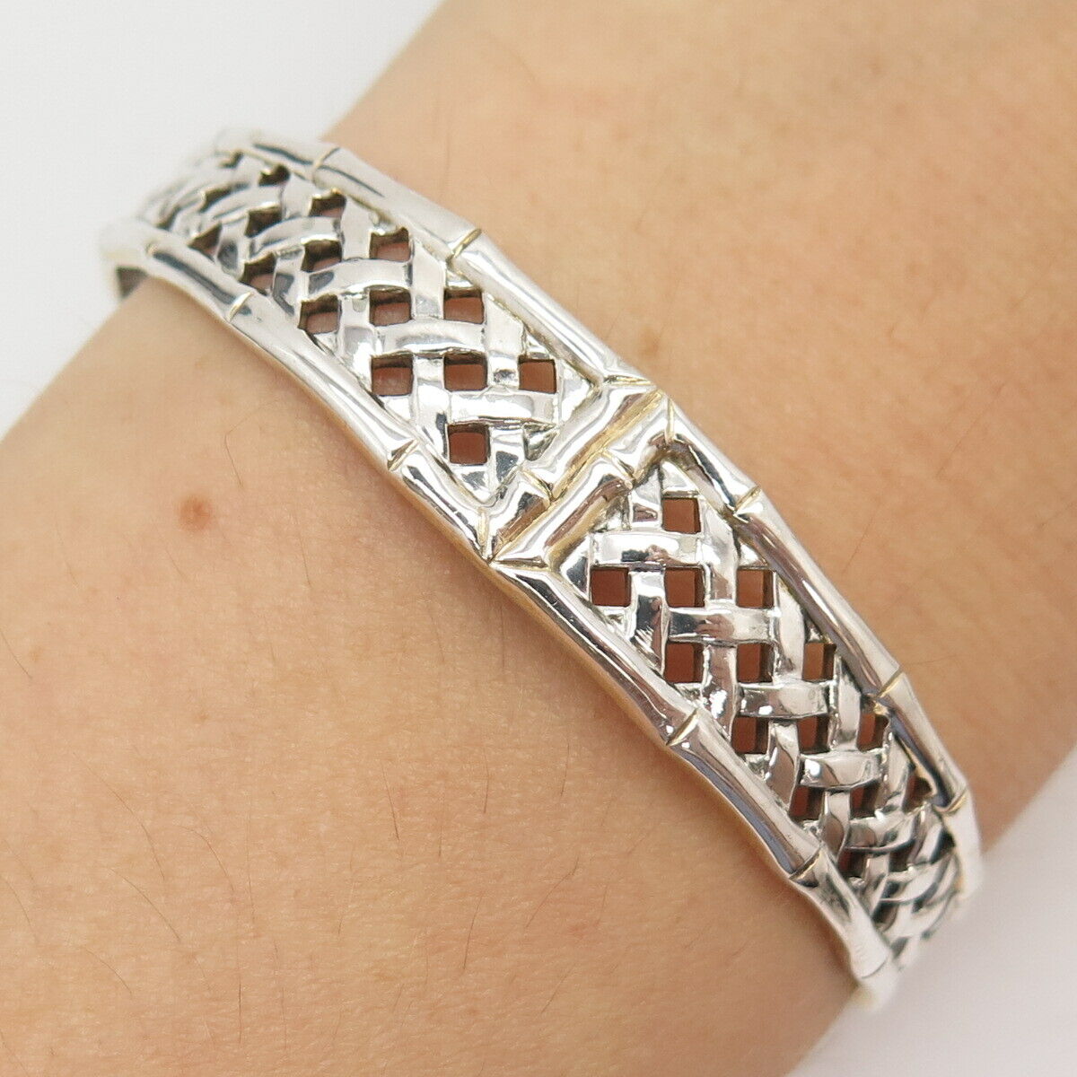 925 Sterling Silver Vintage International Woven / Braided Cuff Bracelet 6 1/4"