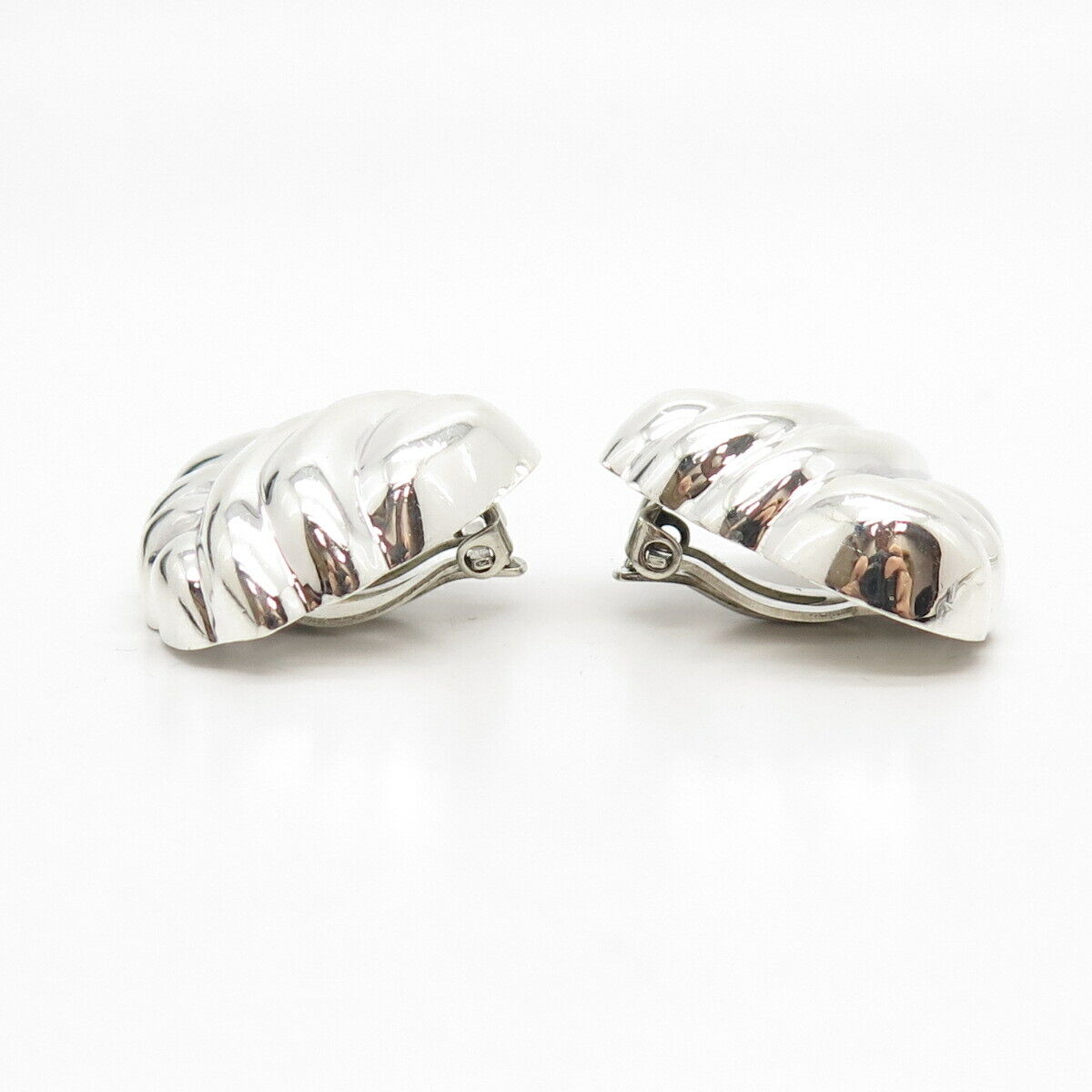 925 Sterling Silver Vintage Mexico Ribbed Clip On Earrings