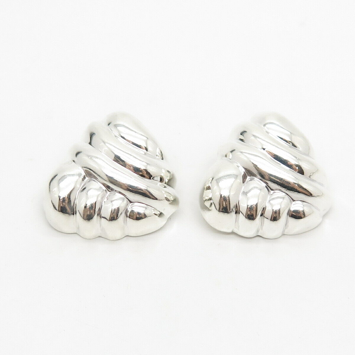 925 Sterling Silver Vintage Mexico Ribbed Clip On Earrings