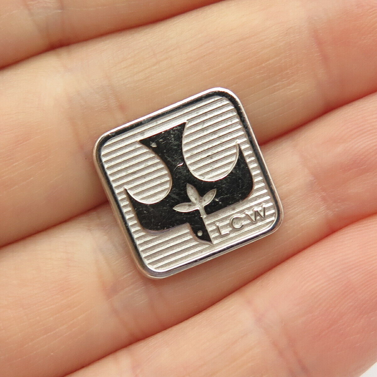 925 Sterling Silver Vintage "League Of Catholic Women" Square Pin Brooch