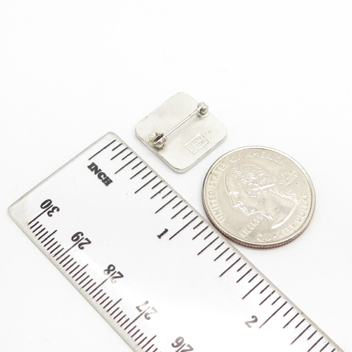 925 Sterling Silver Vintage "League Of Catholic Women" Square Pin Brooch