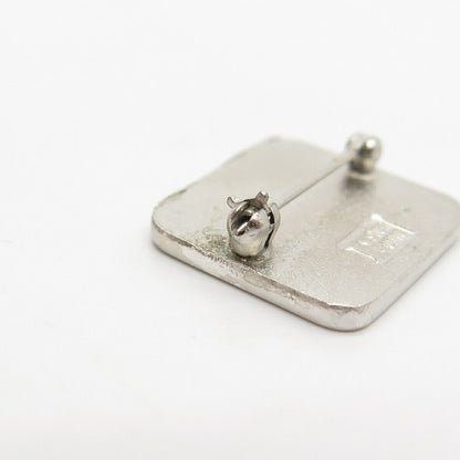 925 Sterling Silver Vintage "League Of Catholic Women" Square Pin Brooch