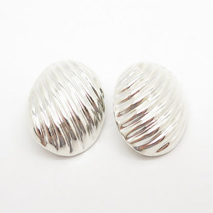 925 Sterling Silver Vintage Mexico Ribbed Clip On Earrings