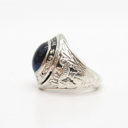 925 Sterling Silver Vintage Blue C Z Mass School Ring Size 4 3/4