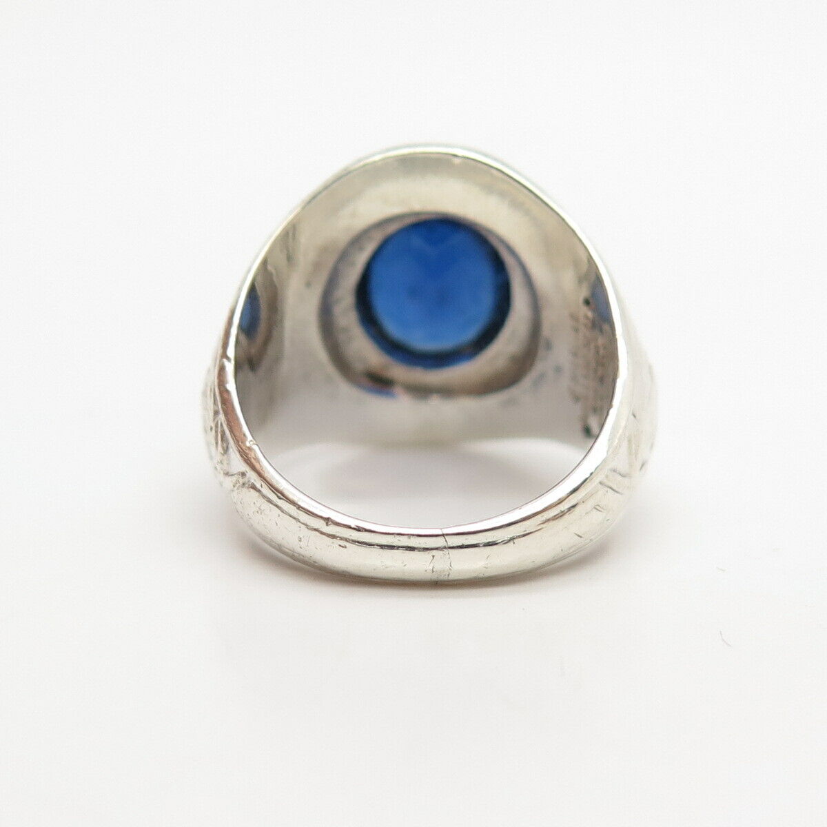 925 Sterling Silver Vintage Blue C Z Mass School Ring Size 4 3/4