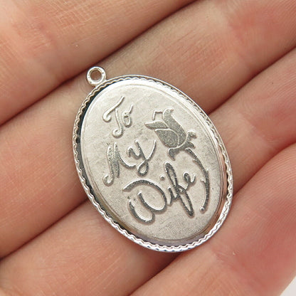 925 Sterling Silver Vintage Geronimo "To My Wife" Rose Oval Pendant