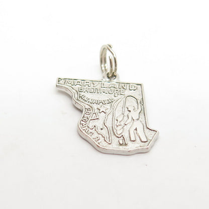 925 Sterling Silver Vintage Wells "Maryland" State Map Charm Pendant