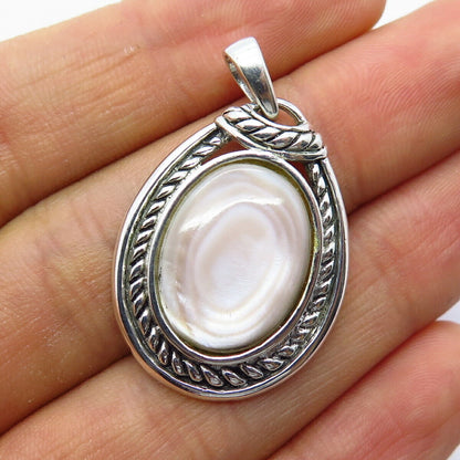 925 Sterling Silver Vintage Real Mother-of-Pearl Teardrop Pendant