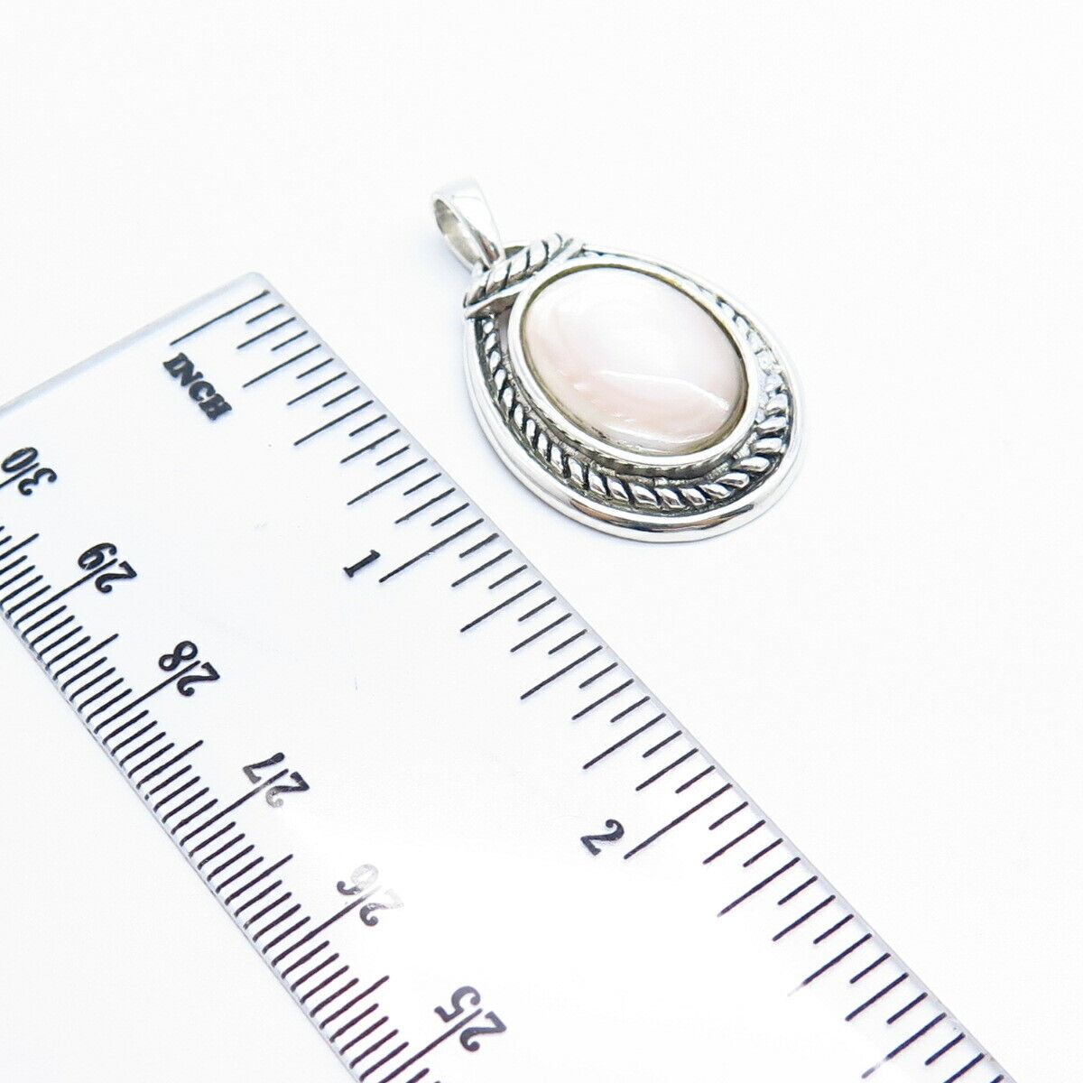 925 Sterling Silver Vintage Real Mother-of-Pearl Teardrop Pendant