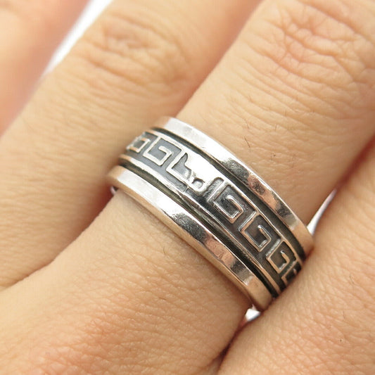 925 Sterling Silver Vintage Greek Maze Rotating Band Ring Size 8 1/4