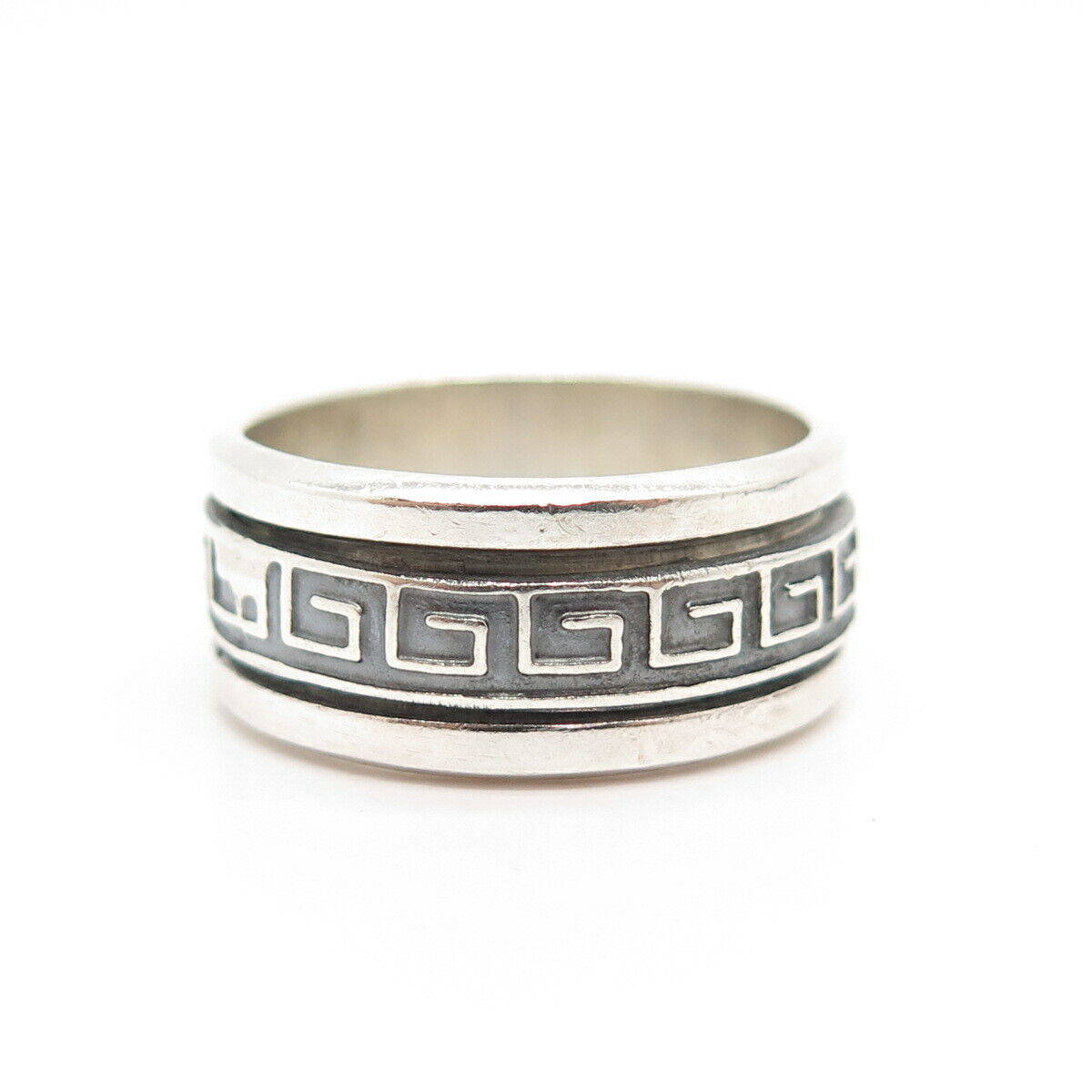 925 Sterling Silver Vintage Greek Maze Rotating Band Ring Size 8 1/4