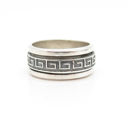 925 Sterling Silver Vintage Greek Maze Rotating Band Ring Size 8 1/4