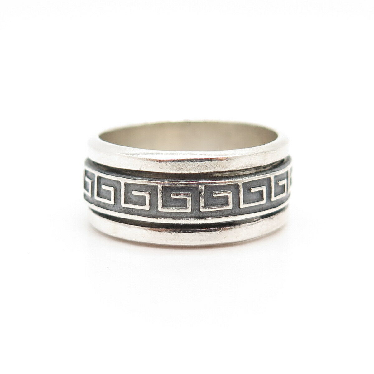 925 Sterling Silver Vintage Greek Maze Rotating Band Ring Size 8 1/4