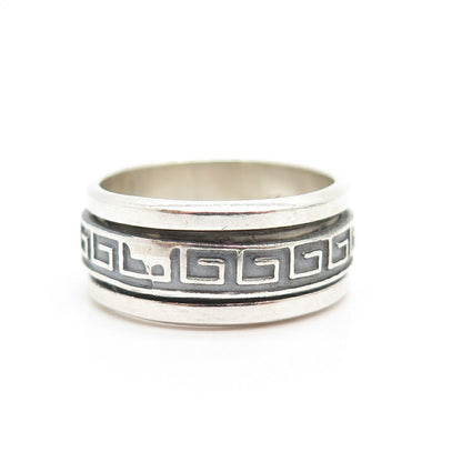 925 Sterling Silver Vintage Greek Maze Rotating Band Ring Size 8 1/4